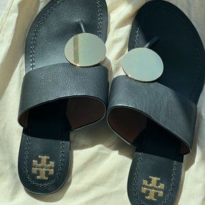 Tory Burch Patos Disk Sandal - Black/Gold Size 8